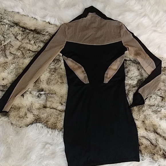 Black Mini Sheer Bodycon women's Dress. Size S. Color Black w/Tan Sheer. - Picture 2 of 4